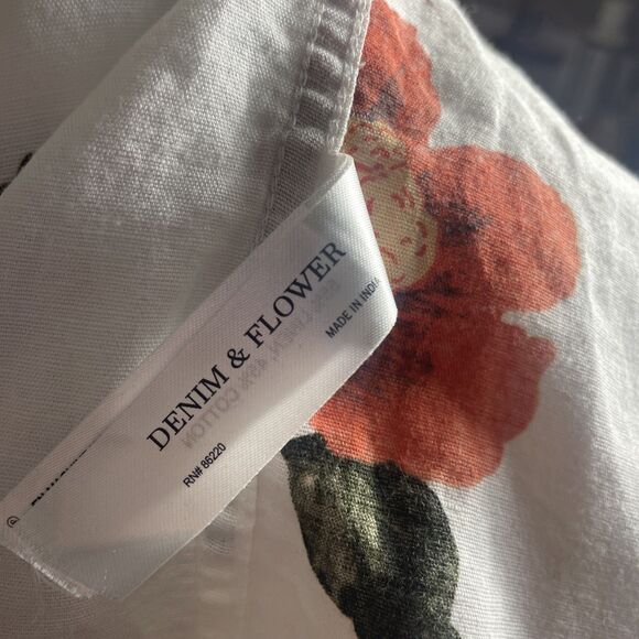 Denim & Flower Mens Small Floral Print Button Up Short Sleeve Shirt Linen Blend - Picture 10 of 11